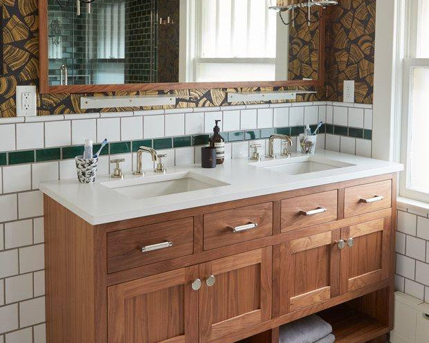 Resolve to Redecorate: Aimee's Home Remodel | Part 1: Master Bathroom | Wood Gold wallpaper | Askov Finlayson | Hygge & West