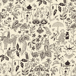 Clouds to Cry (Parchment) features hand-drawn animals in a garden scene. Black illustration on a parchment cream ground.