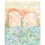 Watercolored swans, turtles, frogs, and fish swim in a flora filled pond beneath an arch of climbing plants and grasses. Lily Pond Mural contains a rainbow of soft watercolors - yellow, peach, apricot, green and blue. Hillery Sproat + Hygge & West
