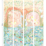 Watercolored swans, turtles, frogs, and fish swim in a flora filled pond beneath an arch of climbing plants and grasses. Lily Pond Mural contains a rainbow of soft watercolors - yellow, peach, apricot, green and blue. Hillery Sproat + Hygge & West
