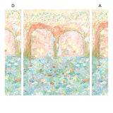 Watercolored swans, turtles, frogs, and fish swim in a flora filled pond beneath an arch of climbing plants and grasses. Lily Pond Mural contains a rainbow of soft watercolors - yellow, peach, apricot, green and blue. Hillery Sproat + Hygge & West