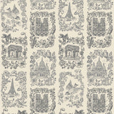 Je T'aime Paris (Parchment) wallpaper featuring gray illustrations of Paris landmarks on a cream background | Nathalie Lete + Hygge & West