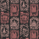 Je T'aime Paris (Ebony) wallpaper featuring pink illustrations of Paris landmarks on a black background | Nathalie Lete + Hygge & West