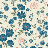 Cascade Meadow (Teal) featuring hand drawn flowers in blue and pink on an off white background | Schoolhouse x Hygge & West