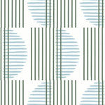 Wallpaper with irregular line work that weaves green rectangles and blue semicircles on a white background | Schoolhouse + Hygge & West