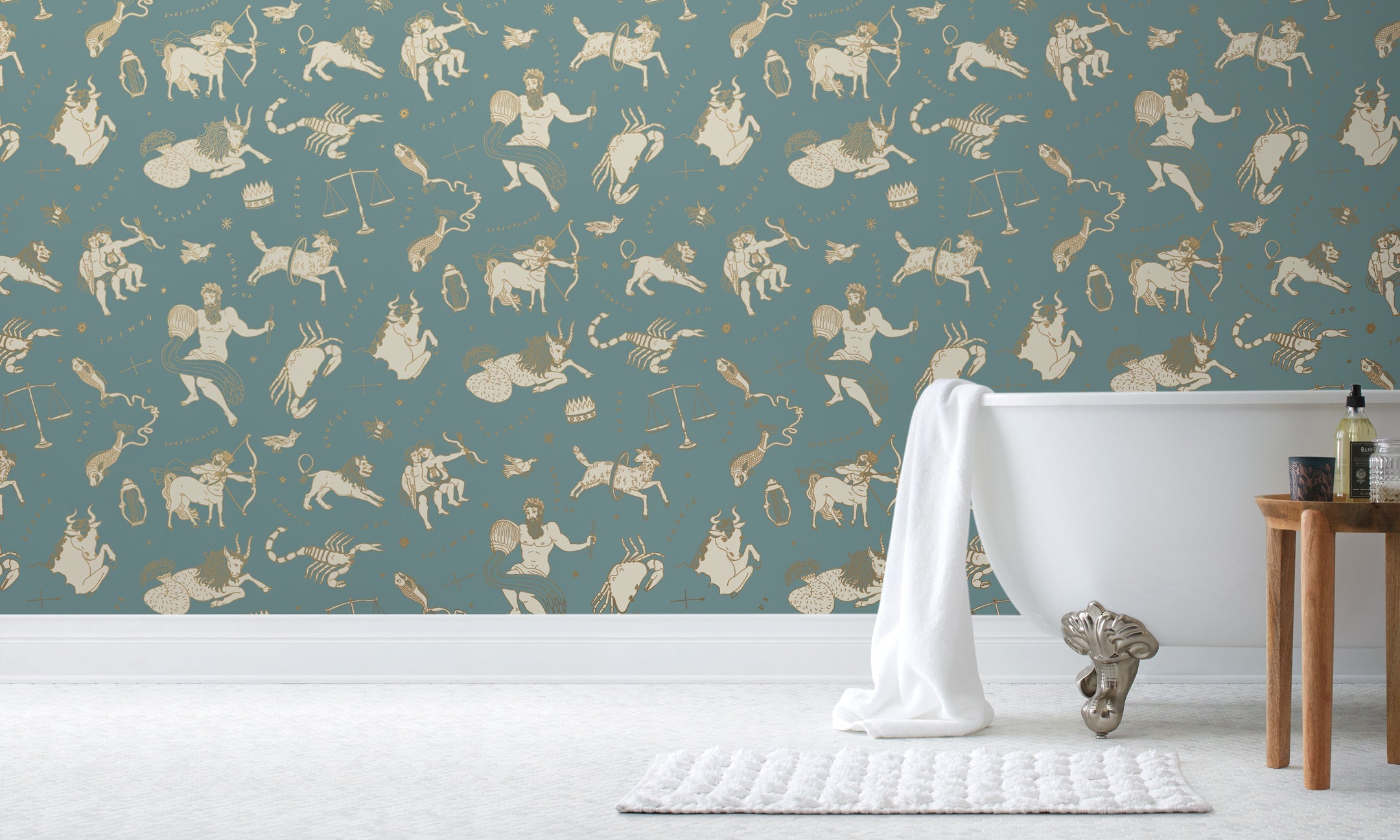 Our In the Stars wallpaper is inspired by Urania’s Mirror, a 19th-century set of astrology charts. This hand-drawn pattern evokes the mysterious motion of celestial bodies. Before and after.