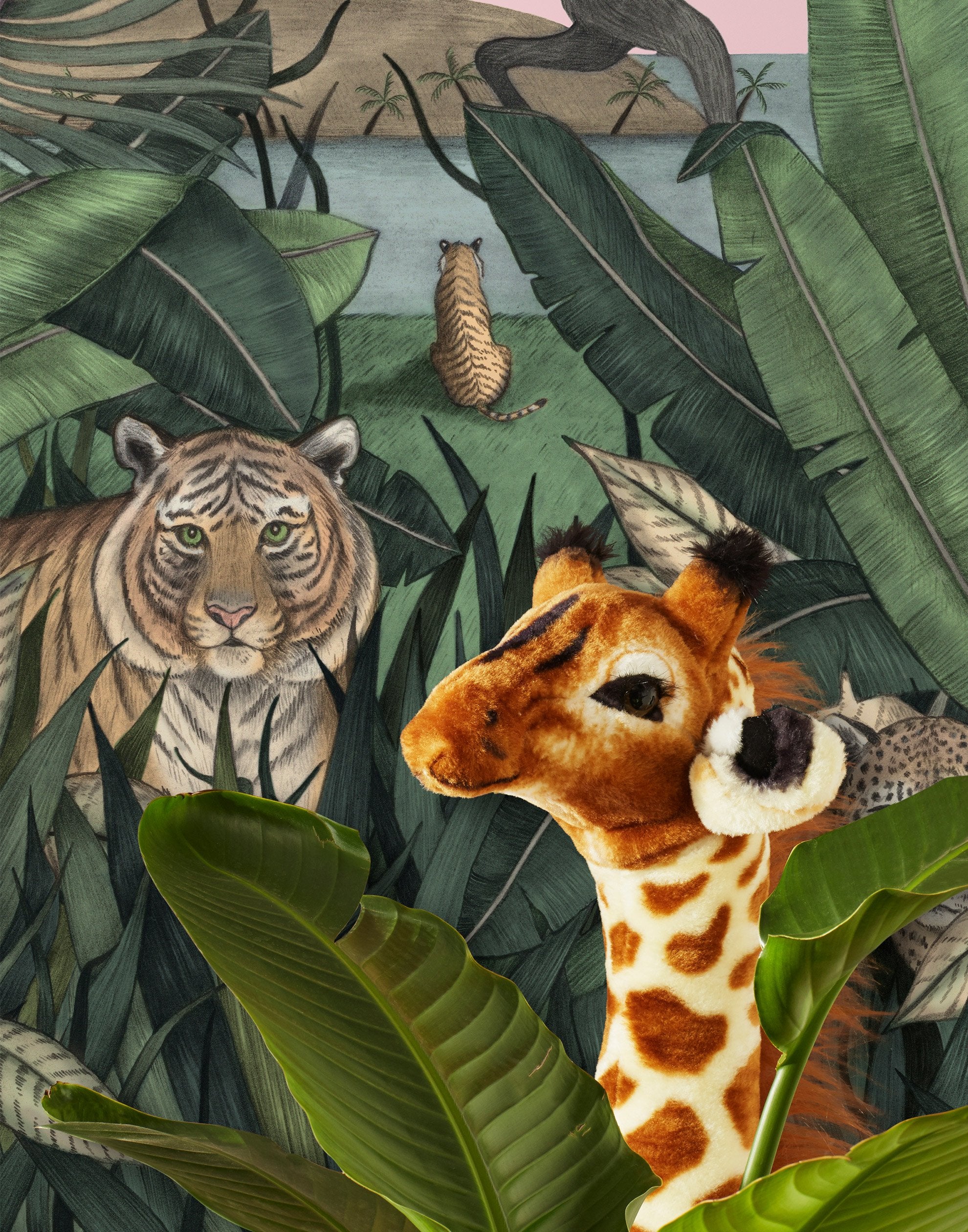 Bengal Sunrise wallpaper mural with Tigers and Monkeys inspired by The Jungle Book