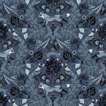 Piedmont (Indigo) wallpaper with dusty blue foxes and rabbits