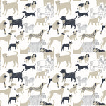Dog Park (Taupe) wallpaper featuring illustrated dogs in shades of taupe gray on white designed by Julia Rothman.