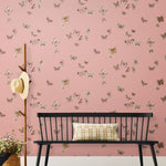 Butterflies (Rose) featuring mauve, gray, and cream butterflies on a pink background | Nathalie Lete + Hygge & West