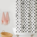 Cards Shower Curtains featuring black polka dots on white background