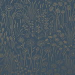 Alpine Garden Tonal (Midnight) featuring hand drawn flowers in metallic gold on a deep blue background | Schoolhouse x Hygge & West Wallpaper Collection