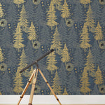 Be Good (Midnight) Wallpaper with light gray and gold illustrations on a deep gray background depicts scenes from the iconic movie E.T. the Extra-Terrestrial and was created in collaboration with Universal | Hygge & West